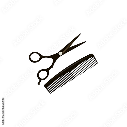 scissors and comb on isolated white background