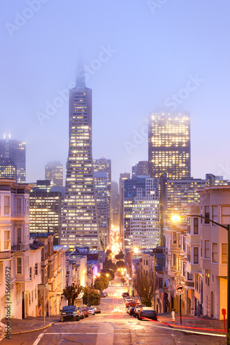 Skyline of Financial District at dusk, San Francisco, California, United States. © Jose Luis Stephens