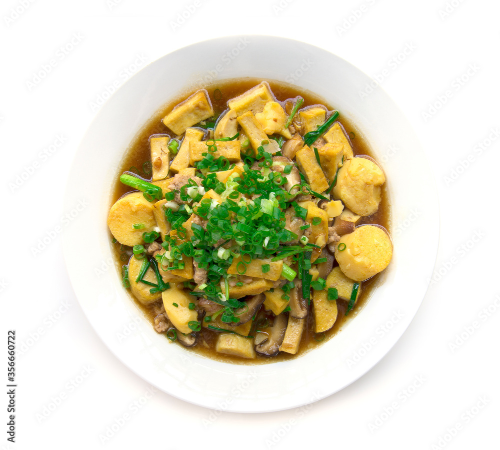 Stire fried tofu with pork and shitake mashroom Stire fried tofu with pork and shitake mashroom