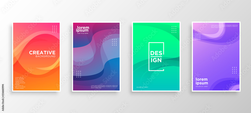 Set of four Minimal covers design. Colorful wavy gradients.modern background template design for web. Cool gradients. Future geometric patterns. Eps10 vector.