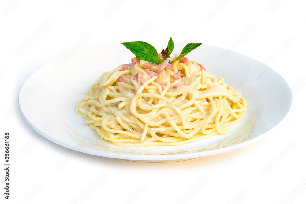 Spaghetti carbonara onion and mushroom cream sauce Spaghetti carbonara onion and mushroom cream sauce
