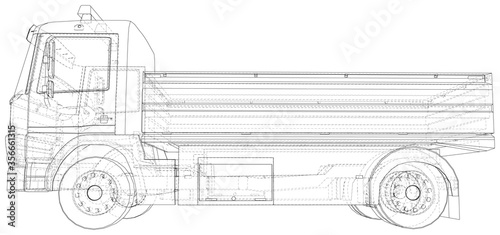 Flatbed truck vector illustration. Wire-frame line isolated. Vector rendering of 3d.