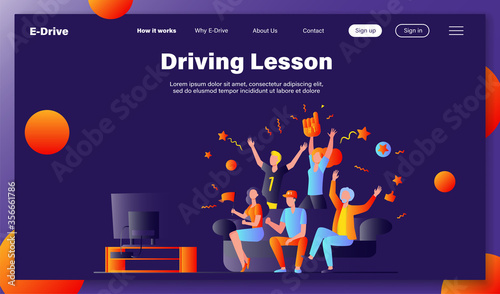 Football fans watching match on TV. Friends sitting on couch and celebrating soccer team winning or goal. Vector illustration for championship, leisure at home, sport game supporter concept