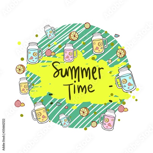 Summer background, logo, hand drawn and design elements for summer holiday, Vector illustration for poster and invitation.