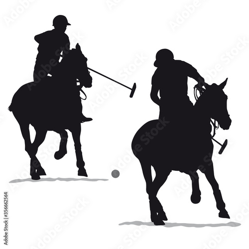 Polo Player Horse and Rider Silhouette Set Isolated