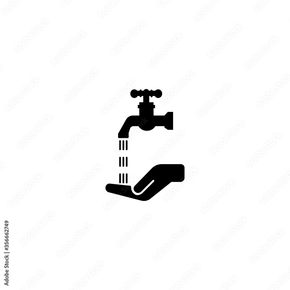 Hands wash sign. Hand and open bath faucet sign eps ten Hands wash sign. Hand and open bath faucet sign eps ten