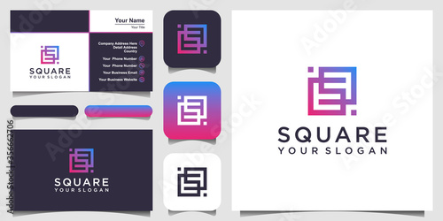 letter S with line art style square Vector logo. business card design