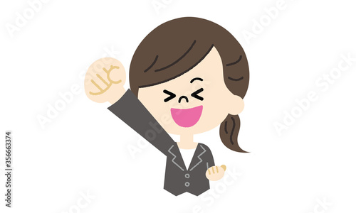 嬉しさで拳を突き上げる女性 ガッツポーズイラスト（主線なし）