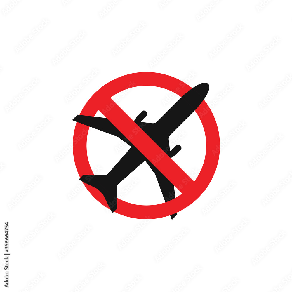 Stop air travel icon in flat style. Isolated vector sign