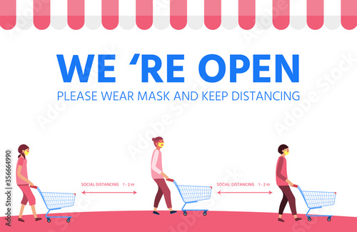 Relaxed color concept,business sign that says"we are open", after Coronavirus lockdown and restart business in normal operation,after peak of Coronavirus COVID-19 outbreak, pink/rosy cheek character