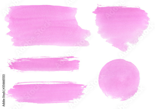 Set of watercolor spots brushstrokes isolated on a white background pink pastel colors hand painted