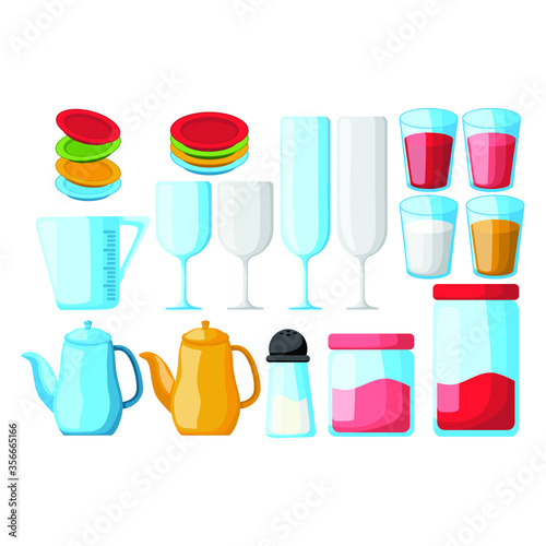 Set of Simple Vector Design of a Kitchen Equipment in Red, Green, Yellow and Blue