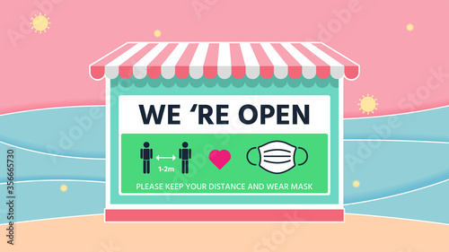 Relaxed color concept. Business sign that says "we are open" ,After Coronavirus lockdown and Restart business in normal operation concept, after peak of Coronavirus COVID-19 outbreak quarantine,