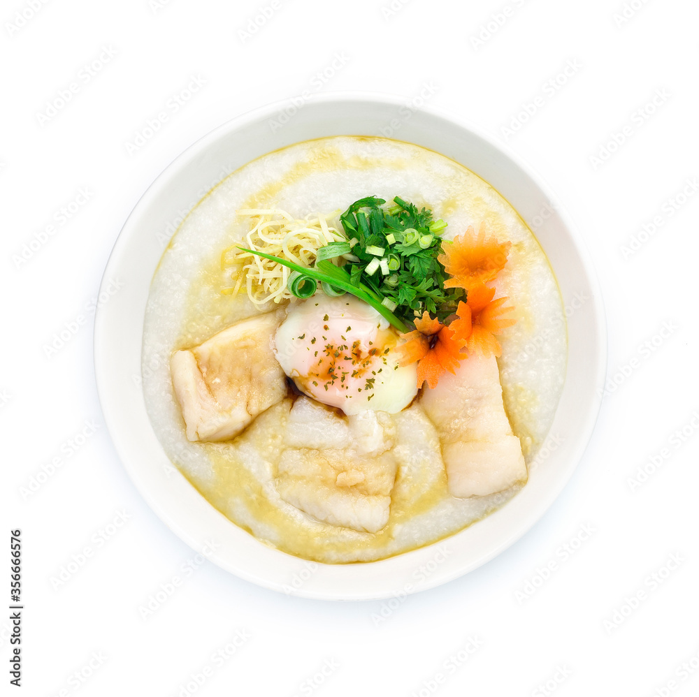 Congee Fish Asian Seabass ,Rice Porridge with Boiled Egg Congee Fish Asian Seabass ,Rice Porridge with Boiled Egg