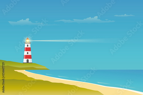 lighthouse in blue sky near beach vector illustration EPS10