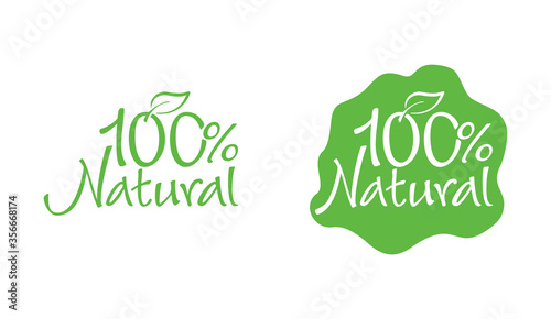 100 natural stamp, GMO free - marking badge for healthy organic food, vegetarian nutrition - vector isolated element in two variations