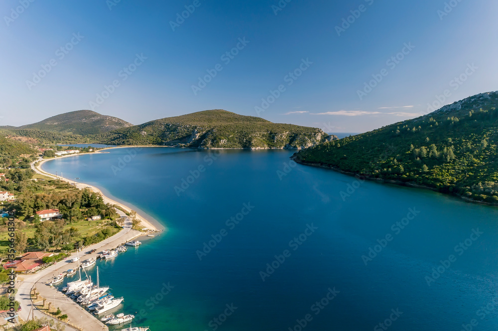 Aerial view of Porto Koufo on the Sithonia peninsula, in the Chalkidiki , Greece.