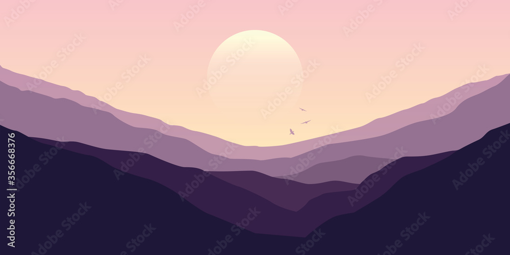 peaceful purple landscape at sunset in the mountains vector illustration EPS10
