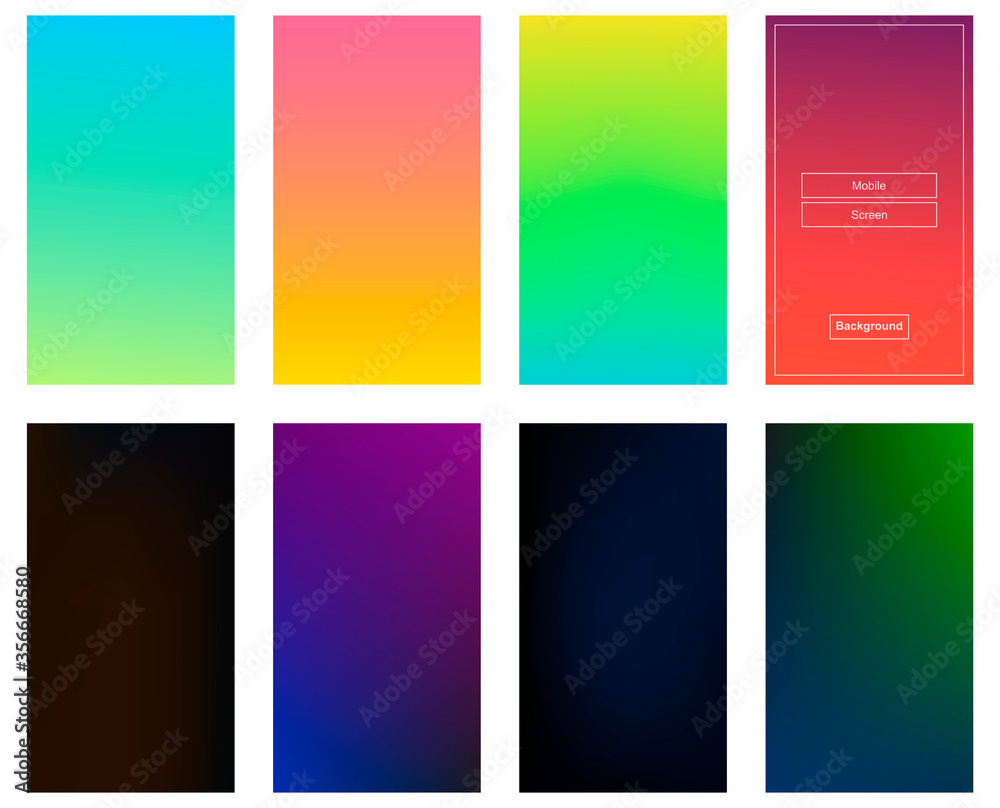 Soft gradient screen backgrounds. Modern mobile vector design.