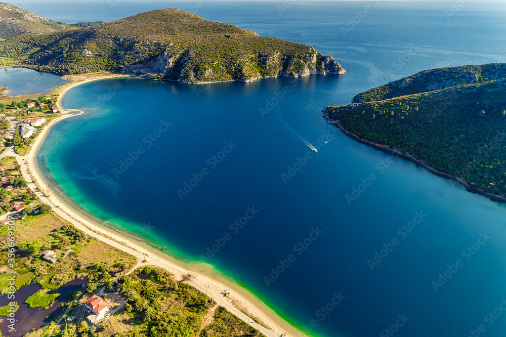 Aerial view of Porto Koufo on the Sithonia peninsula, in the Chalkidiki , Greece.
