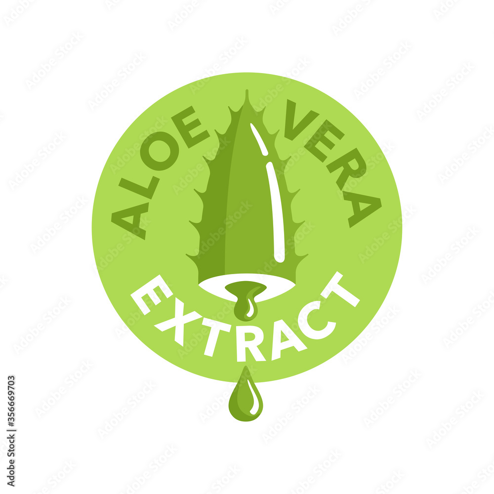 Aloe Vera extract icon - cut piece of leaf with liquid dripping from it - isolated vector stamp for skin care - cosmetics or pharmaceutical products