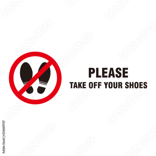 Circle Red Forbidden Sign with Text Please Take Off Your Shoes Template Vector