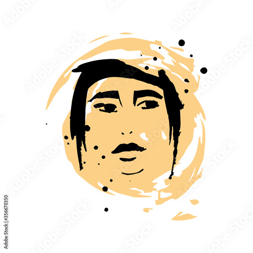 Print for t-shirt or poster. Vector illustration. abstracton Hand drawing a female face, brush strokes and paint splashes. Bright summer print. Vector 10 EPS