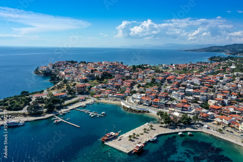 Aerial view of Neos Marmaras on the Sithonia peninsula, in the Chalkidiki , Greece