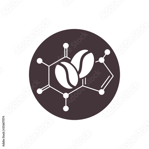 Caffeine icon - molecular cell structure with coffee beans inside - isolated vector emblem for food composition on products packaging 