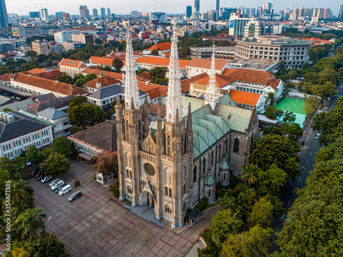 Jakarta Cathedral drone shot Indonesia church