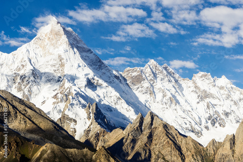 Beautiful view of Masherbrum (K1) peak on a clear summer day, K2 Base Camp trek © JossK