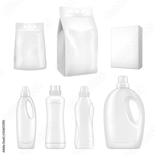 Detergent packaging vector realistic mock up set