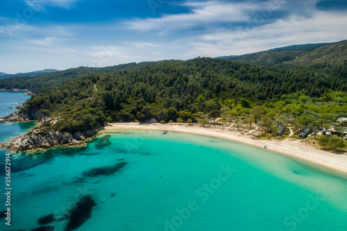 Aerial view of Armenistis beach on the Sithonia peninsula, in the Chalkidiki , Greece © ververidis