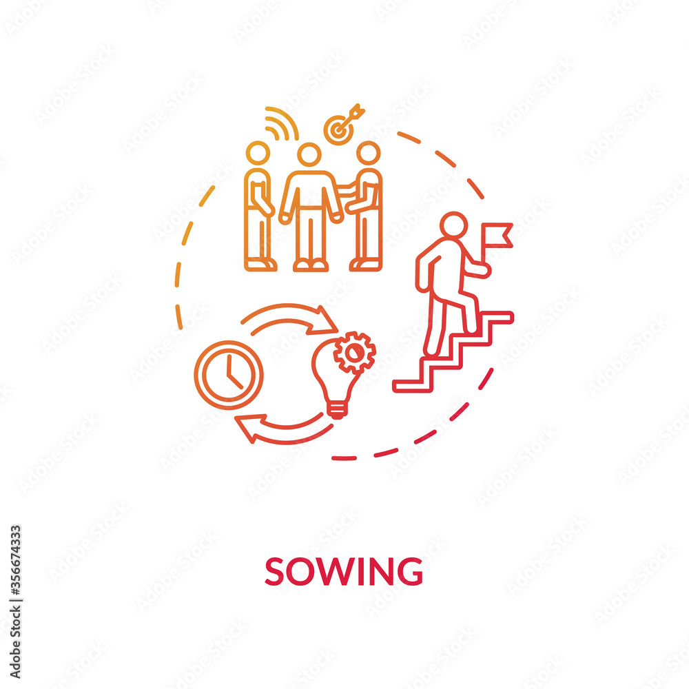 Sowing concept icon. Mentoring technique, teaching strategy idea thin line illustration. Preparing and motivating student, teachers guidance. Vector isolated outline RGB color drawing
