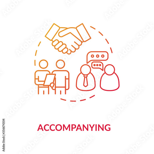 Accompanying concept icon. Mentorship technique idea thin line illustration. Teacher and student close cooperation, Personal tutor support. Vector isolated outline RGB color drawing