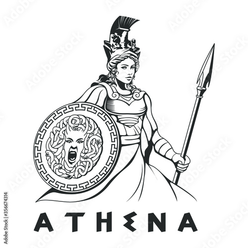 greek goddess athena illustration Black White