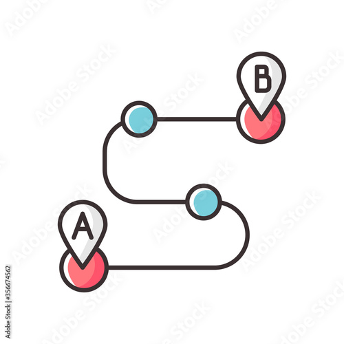 Route planning RGB color icon. Driving safety precaution, GPS navigation system. Finding safe route, destination tracking function. Isolated vector illustration