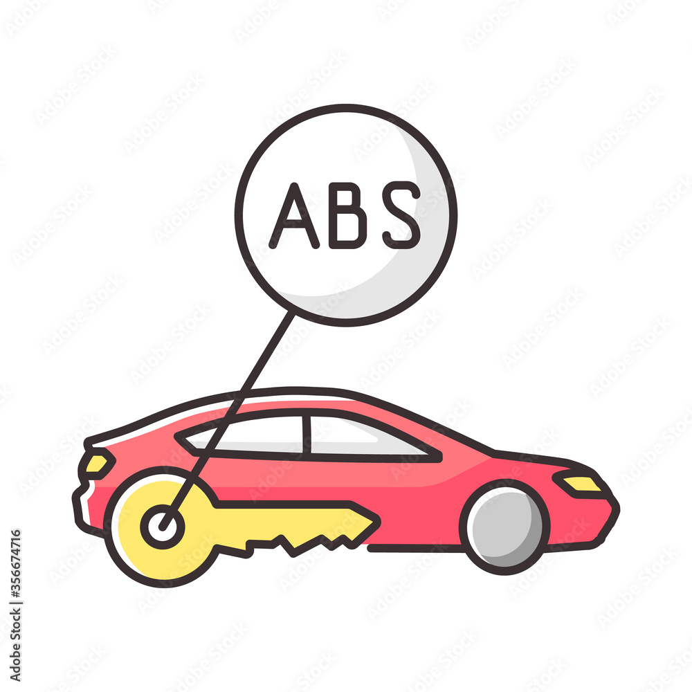 Anti lock system RGB color icon. Safe driving, automobile security measure, car safety precaution. Smart brakes blocking technology isolated vector illustration Anti lock system RGB color icon. Safe driving, automobile security measure, car safety precaution. Smart brakes blocking technology isolated vector illustration