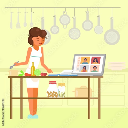 Online cooking masterclass, vector flat style design illustration