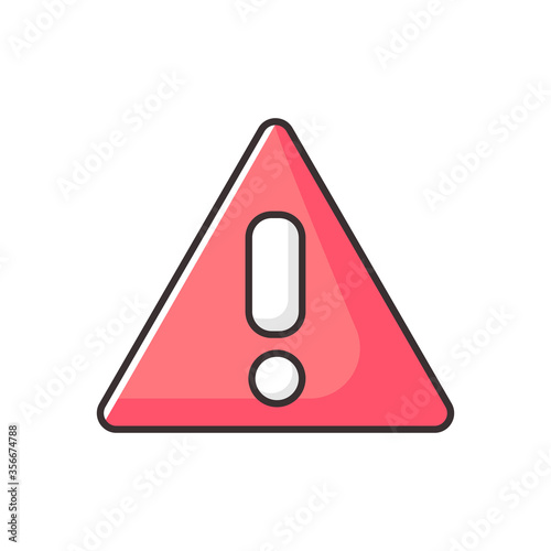 Attention red RGB color icon. Safe driving, traffic rules, transport safety regulations. Warning road sign. Triangle with exclamation mark isolated vector illustration