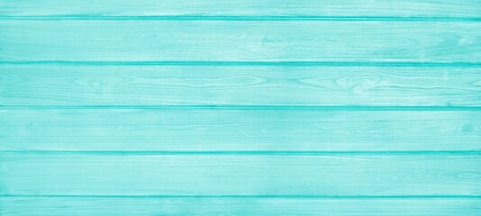 Turquoise blue painted wooden board wide texture. Light teal pastel color wood plank widescreen rustic vintage background