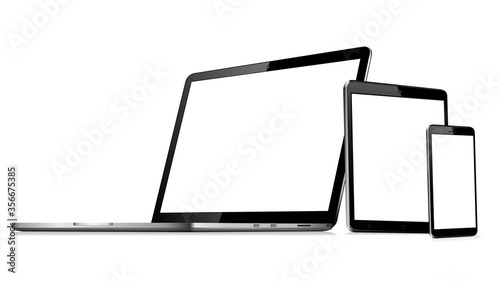 Blank phone tablet and laptop on white background