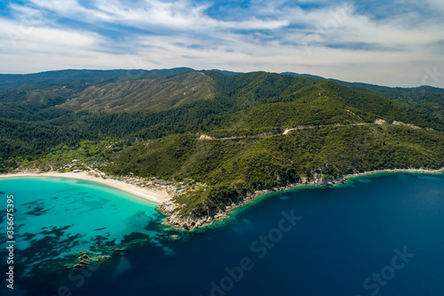 Aerial view of Armenistis beach on the Sithonia peninsula  in the Chalkidiki   Greece