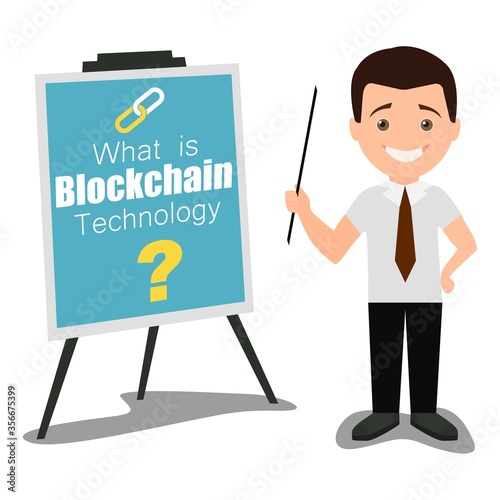 Blockchain technology business presentation concept vector flat illustration