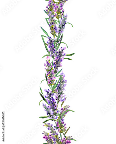 Lavender seamless border. Watercolor strip