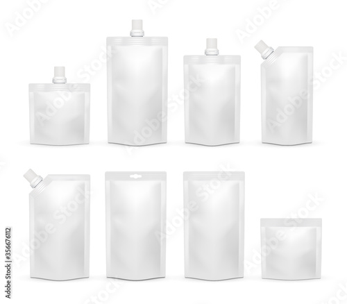 Vector white blank doypack realistic template set