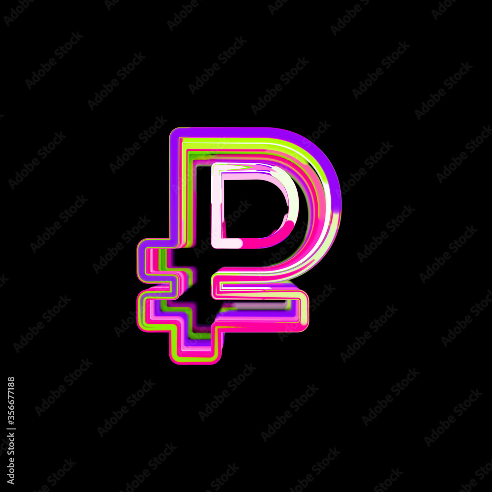 Symbol ruble sign from multi-colored circles and stripes. UFO Green, Purple, Pink Symbol ruble sign from multi-colored circles and stripes. UFO Green, Purple, Pink