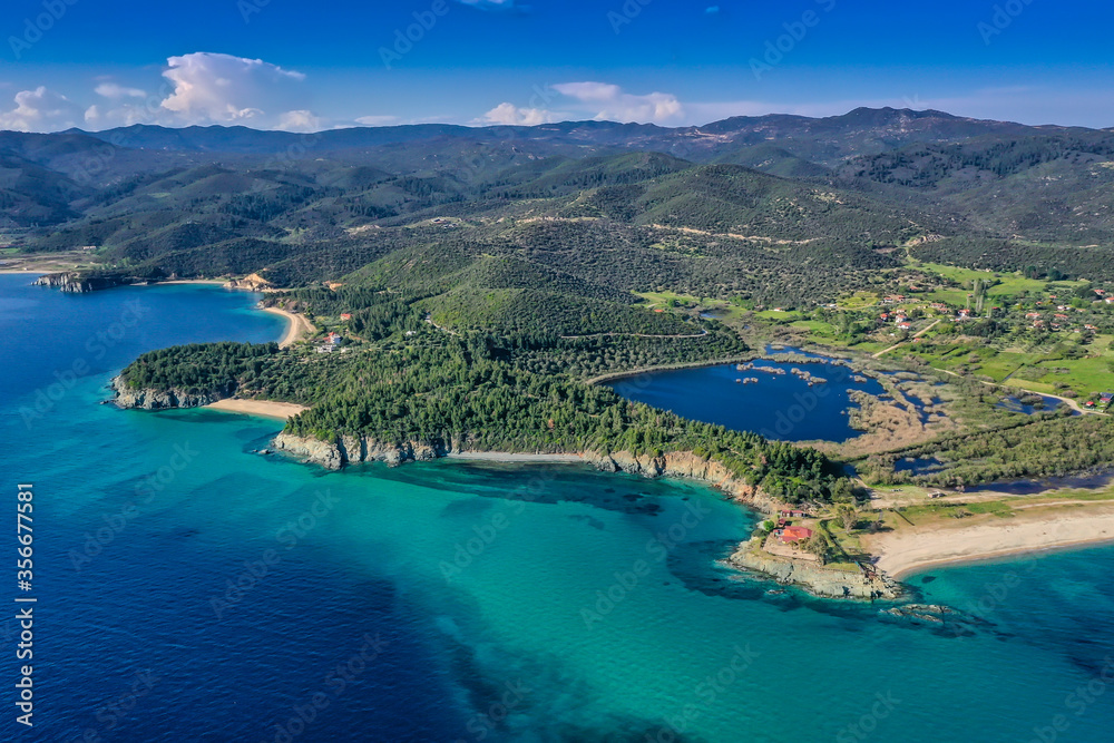 Aerial view of the Sithonia peninsula, in the Chalkidiki , Greece