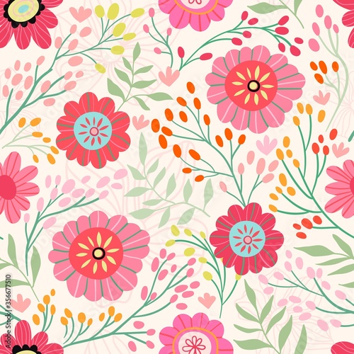Floral seamless pattern  colorful flowers and plants