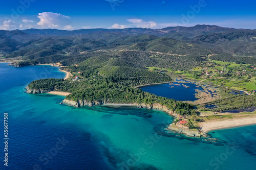 Aerial view of the Sithonia peninsula, in the Chalkidiki , Greece